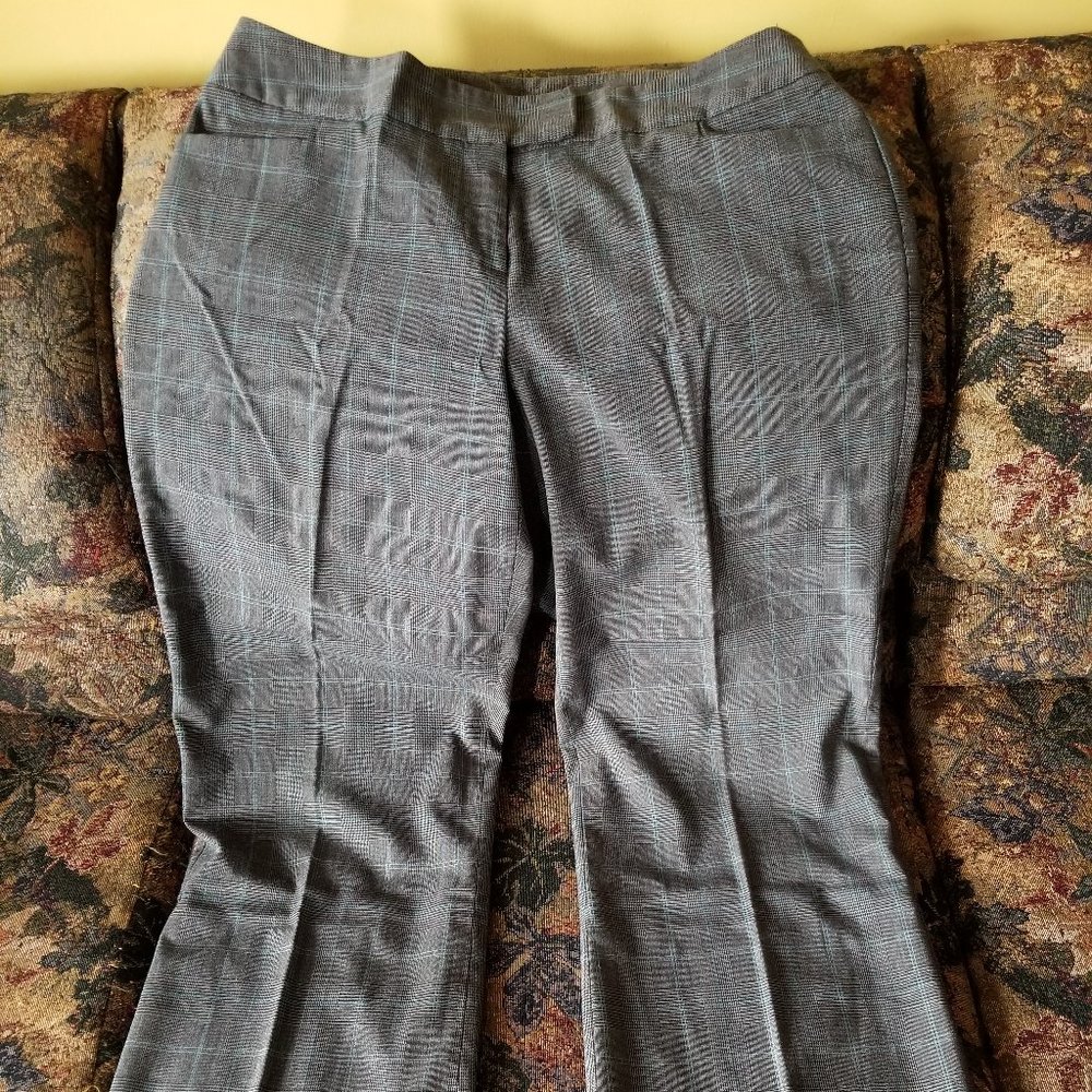 Vintage 90s, gray, brown, black, turquoise light plaid/stripes, L, Jessica Sears